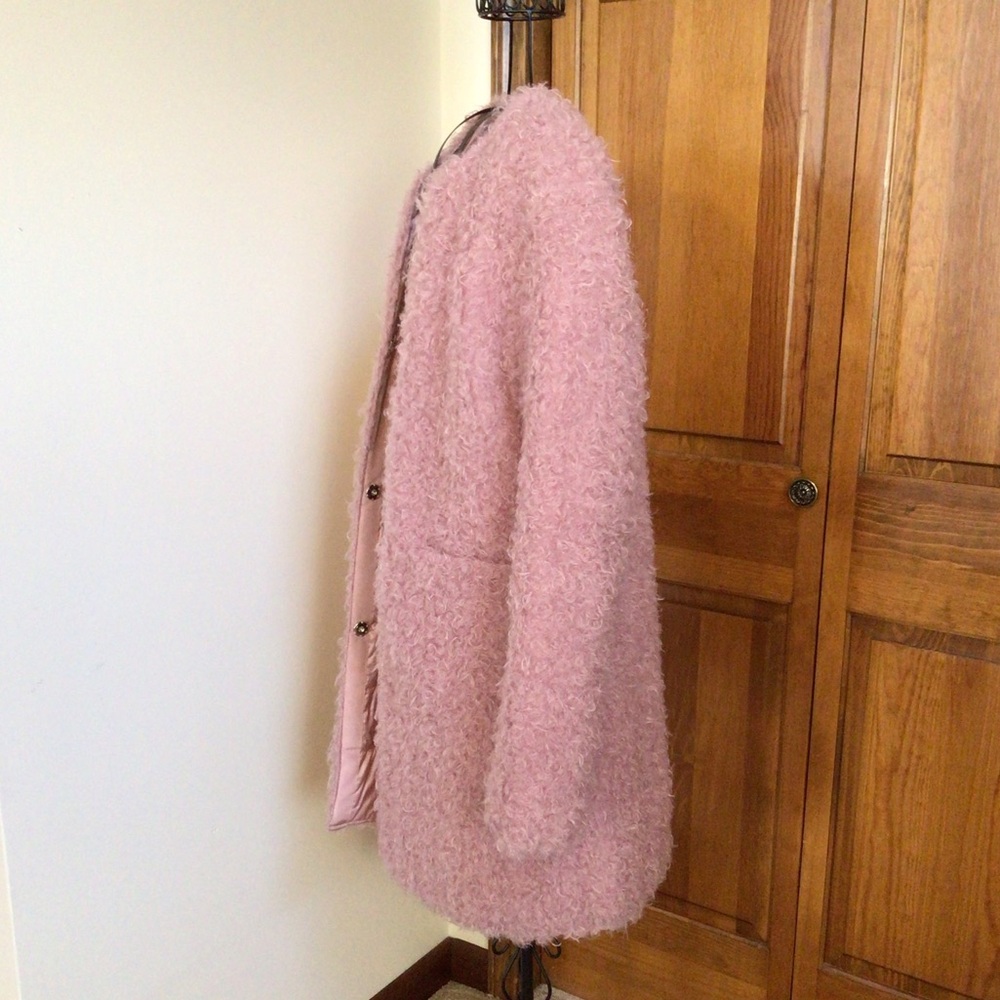 Via Spiga Reversible Curly Fun Fur Car Coat, Small, Dusky pink - Picture 9 of 10